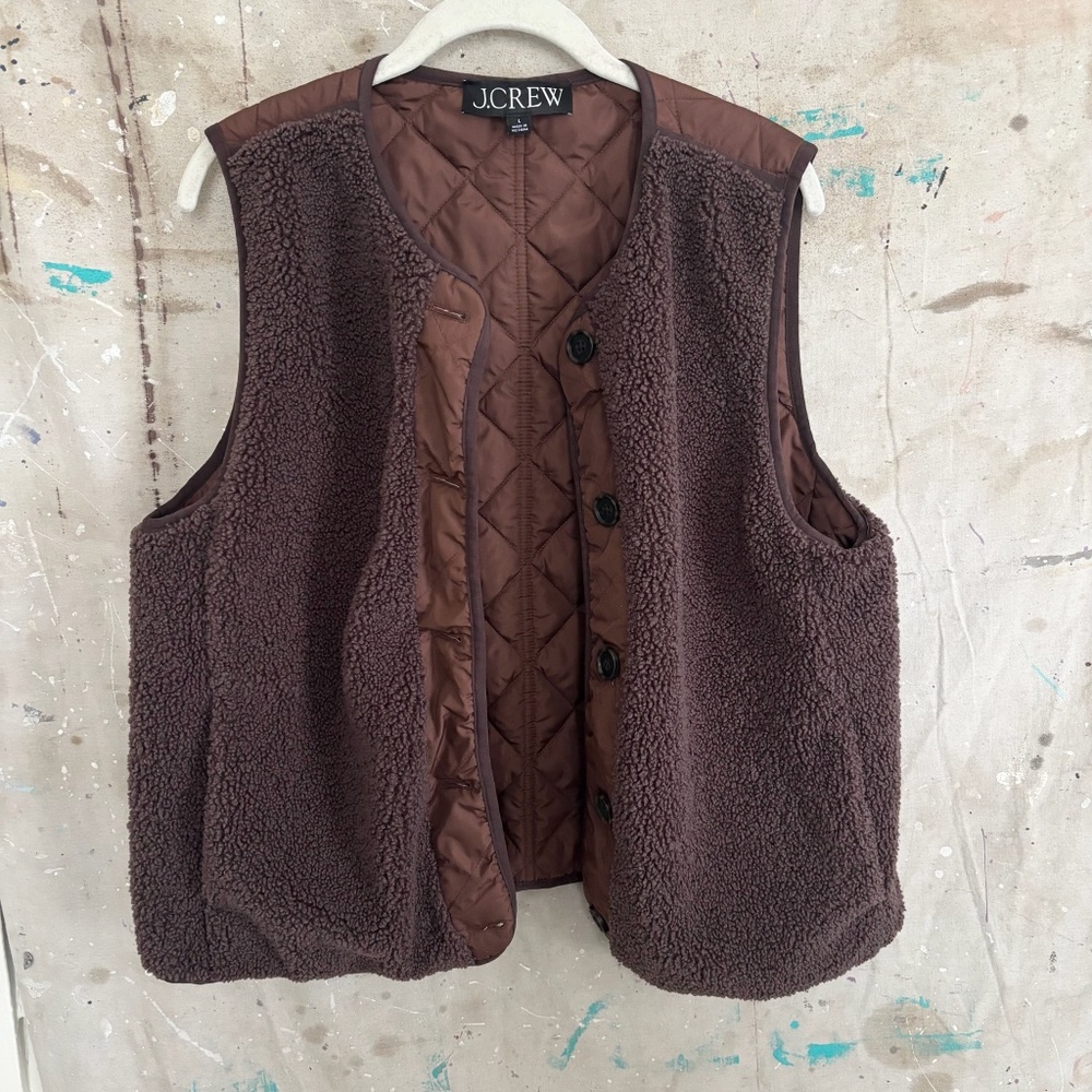 J Crew Reversible Puffer Vest with PrimaLoft Chocolate Brown - Picture 2 of 4